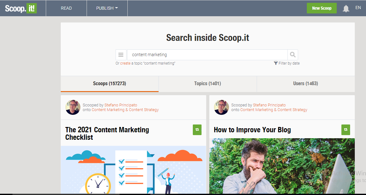Scoop.it helps you get ideas and content related to your blog post topic so that you can come up with awesome content.